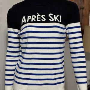 Après Ski Mock-neck Striped Sweater - Black, White and Blue size Med Petite